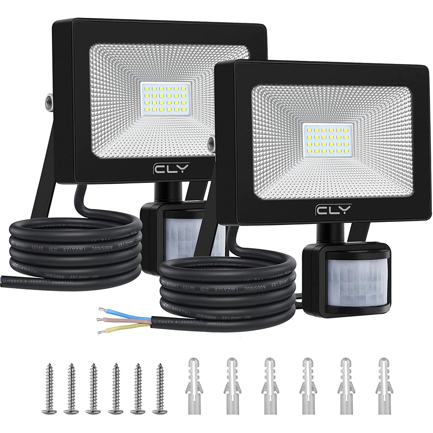 CLV LED Floodlight 2 Pack, 20W Security Lights with PIR Sensor, 1700 Lumen IP66 Waterproof Motion Sensor Light Outdoor, 6500K Daylight White Outdoor Wall Lights LED Spotlight