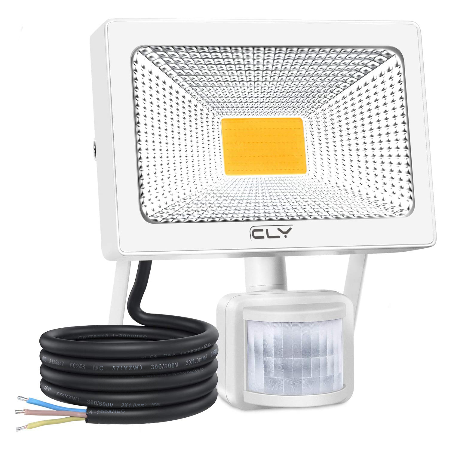 CLV LED PIR Floodlight, 30W Security Lights with Motion Sensor, 2700Lumen 3000K Waterproof IP66 Outdoor Lights for Garden, Backyard, Garage, Forecourt, Warm White【White Shell】