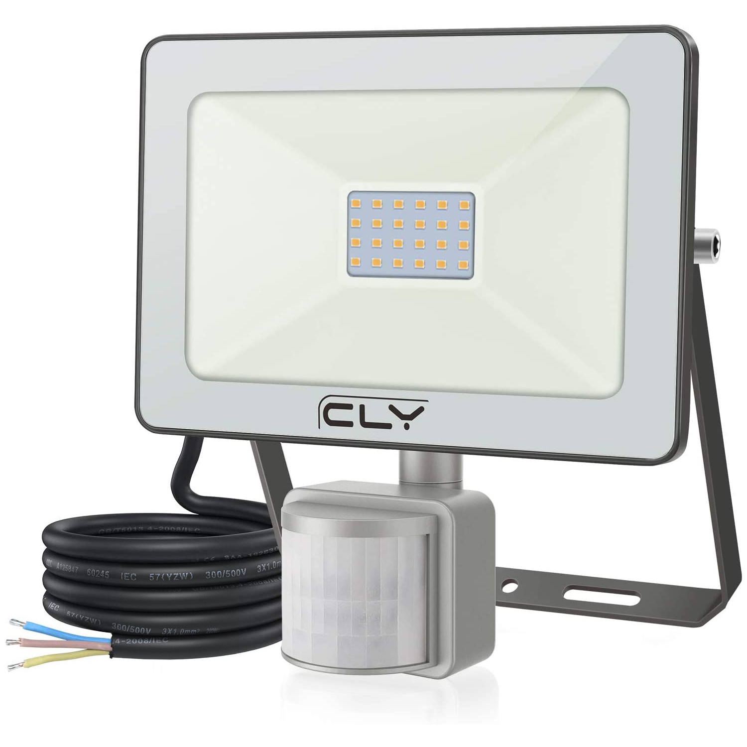 CLV 15W LED Floodlight Grey Shell,1500 Lumen IP66 Waterproof Security Lights with Motion Sensor, Upgrade 10W Flood Lights PIR Sensor Outdoor Light,3000K Warm White Wall Light