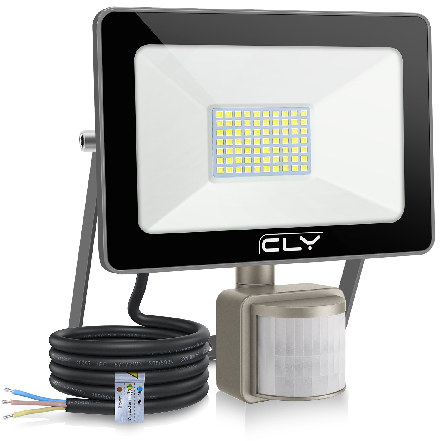 CLV 60W LED Floodlight,6000 Lumen IP66 Waterproof Security Lights with Motion Sensor, 70 LEDs High Output 6000LM PIR Sensor Outdoor Light,6500K Daylight White Wall Light for Garden, Garage, Grey Shell