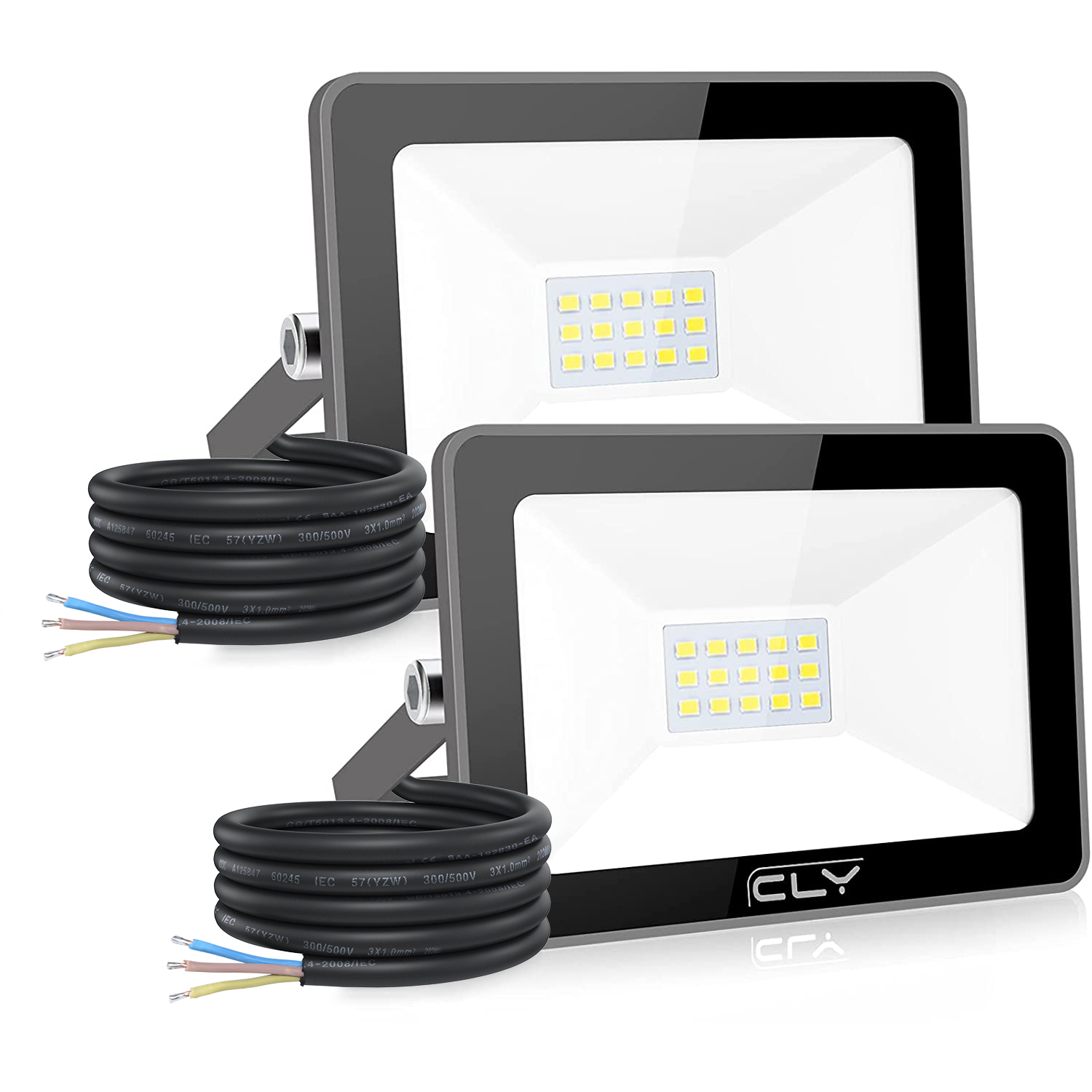 CLV 15W LED Floodlight 2 Pack,1500 Lumen IP66 Waterproof Security Lights, Upgrade 10W Flood Lights LED 1500LM Outdoor Light,6500K Daylight White Wall Light for Garden, Warehouse, Parking Lot, Yard