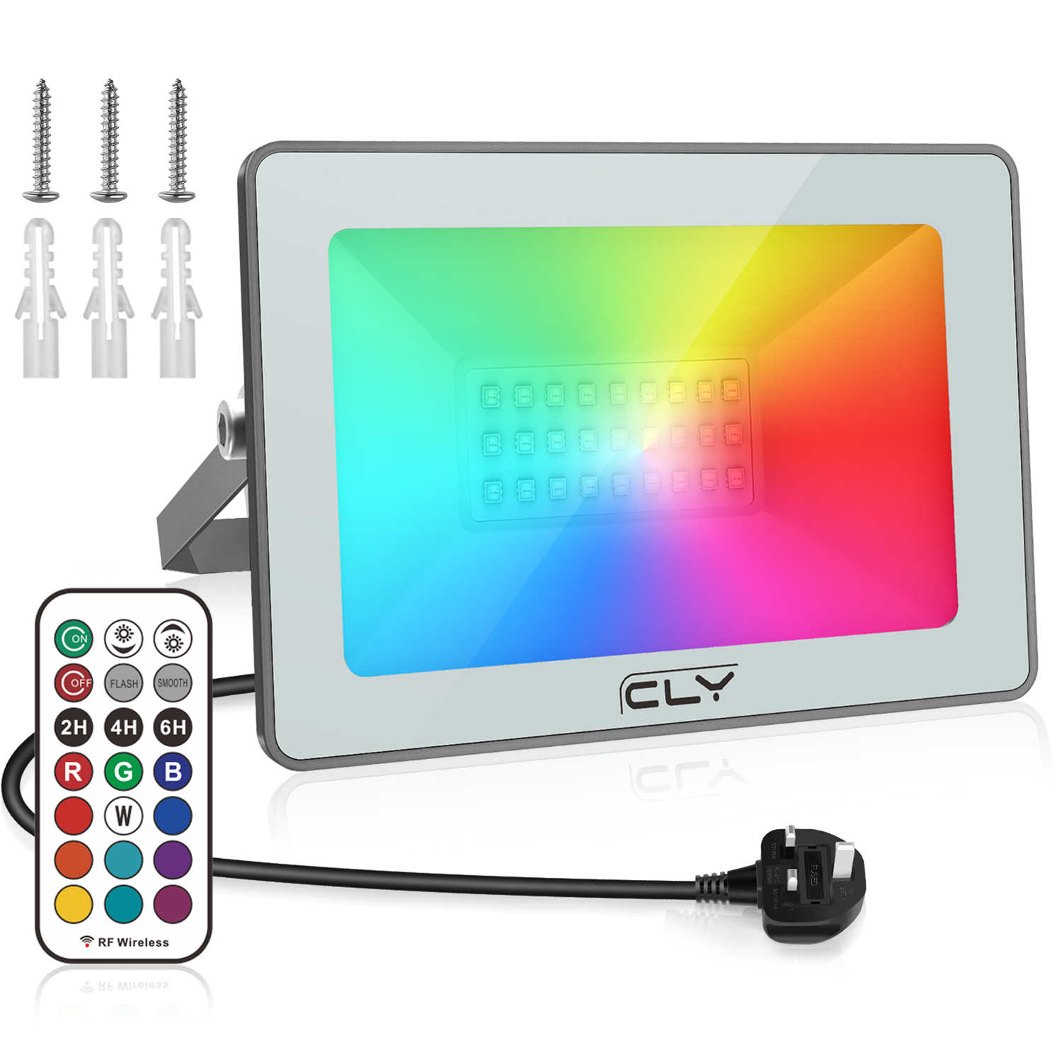 CLV 25W LED RGB Floodlight, Outdoor/Indoor Colour Changing Flood Lights with Remote Control, Memory Timing Function IP66 Waterproof Flood Light, Decoration for Stage Landscape Garden Party Pond,Grey