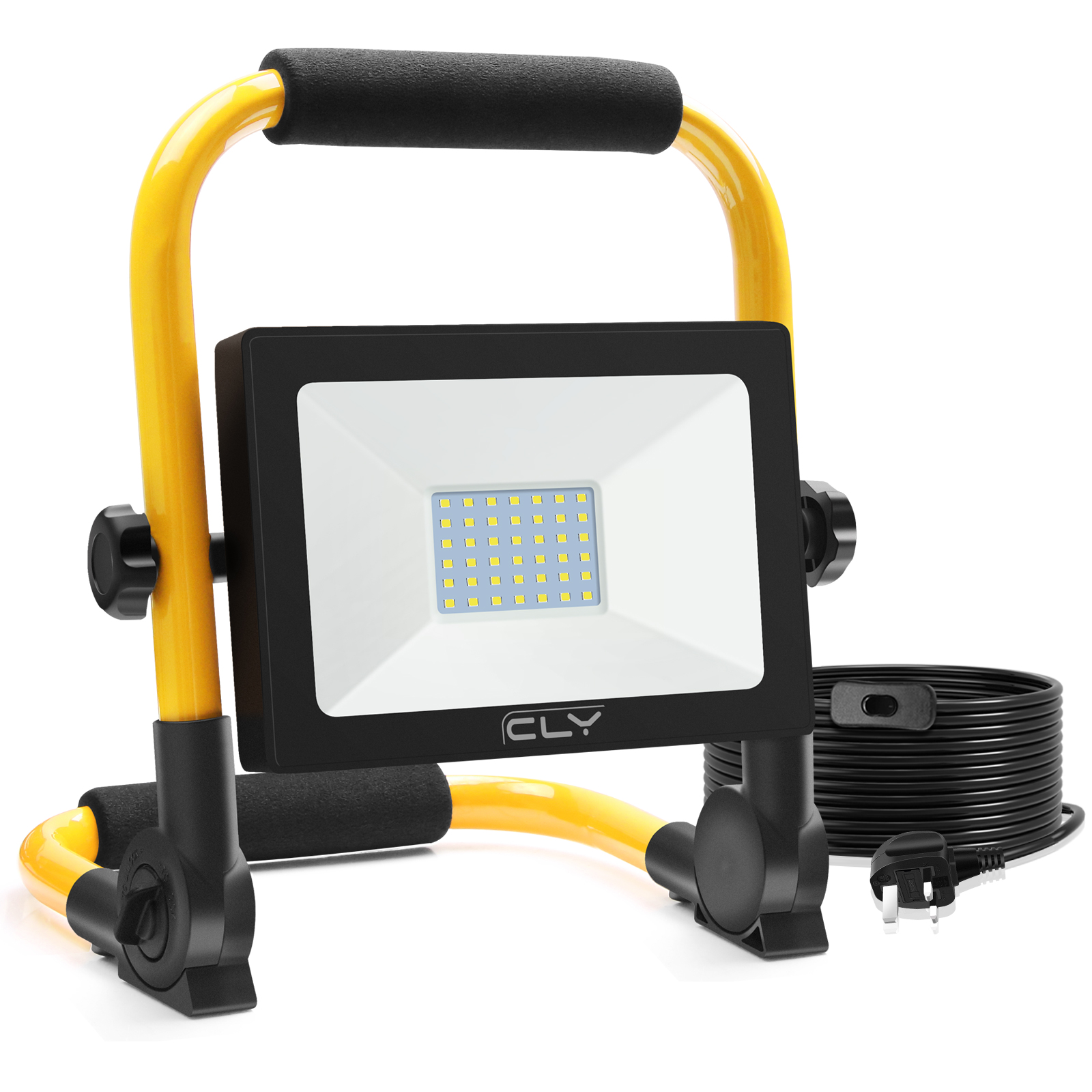 CLV 30W LED Work Light 3000LM, Job Site Lights, Plug in Folding Flood Light, Portable Stand Work Lights Floodlight for Car Repairing Home Workshop Garage, 6000K Cold White 3.5M Wire with Plug 